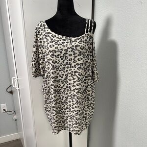 BiBi Animal Print Cold Shoulder Top